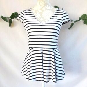 Victoria's Secret Top 80s Vintage Black White Striped Sexy Skater Peplum Size M